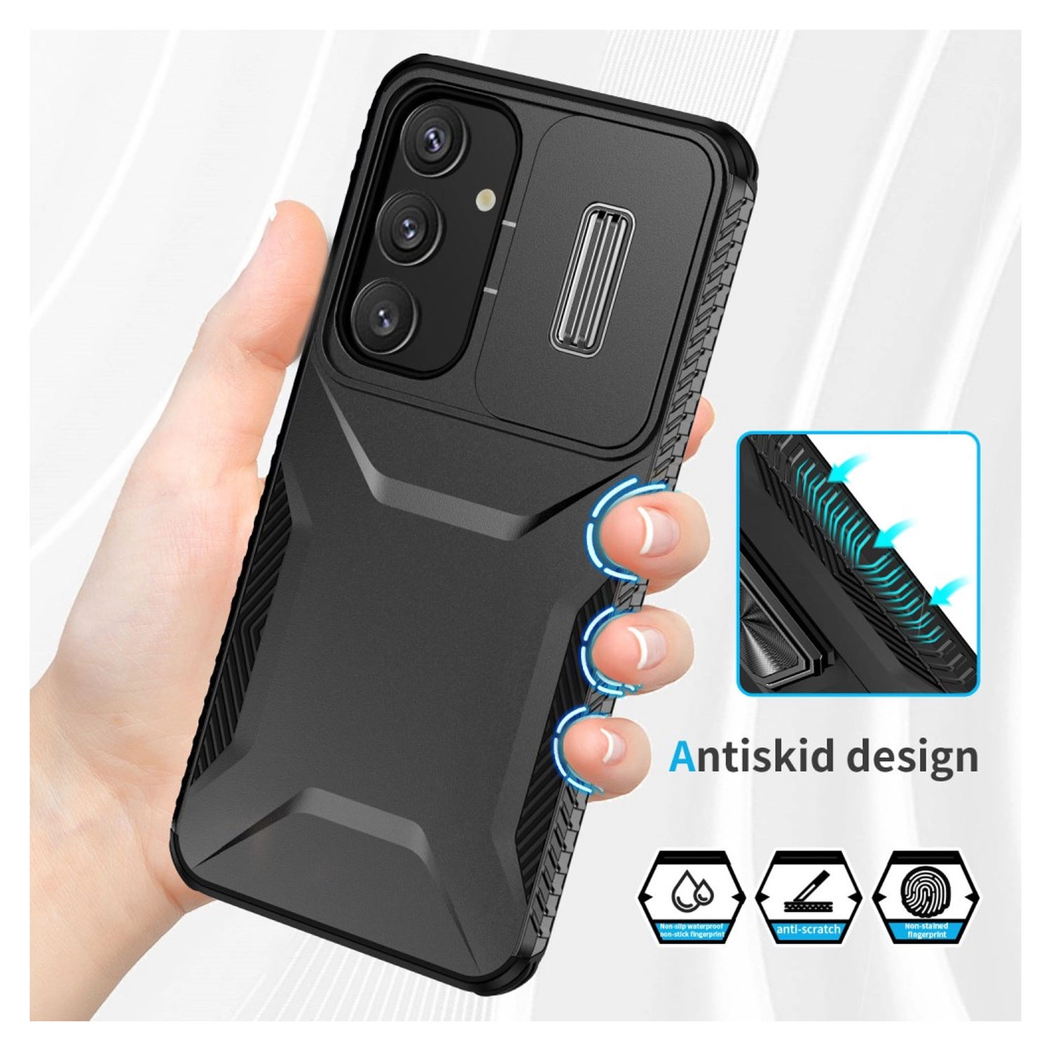 Samsung Galaxy S25 / S24 Hoesje Camera Slider Back Cover Schokbestendig Zwart afbeelding 8
