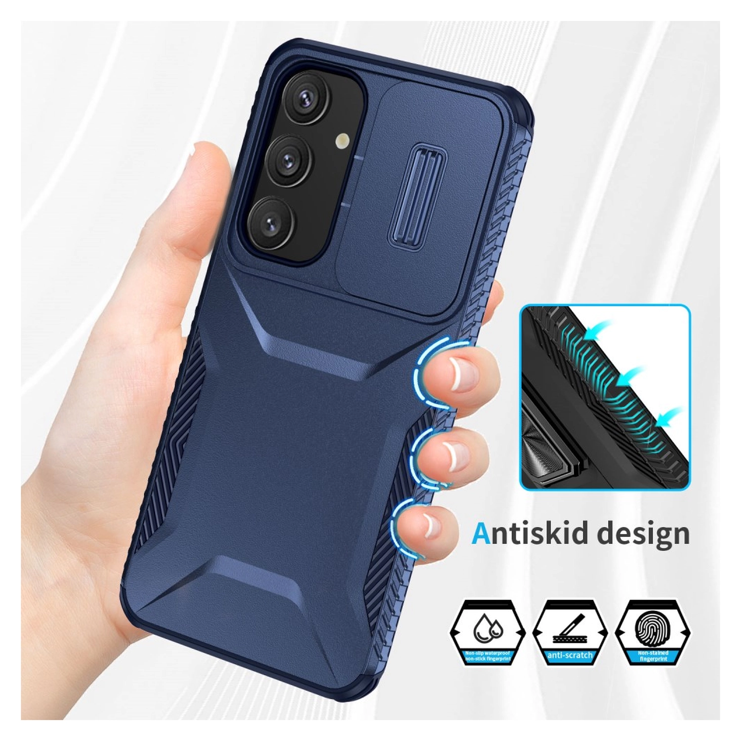 Samsung Galaxy S25 / S24 Hoesje Camera Slider Back Cover Schokbestendig Blauw afbeelding 7