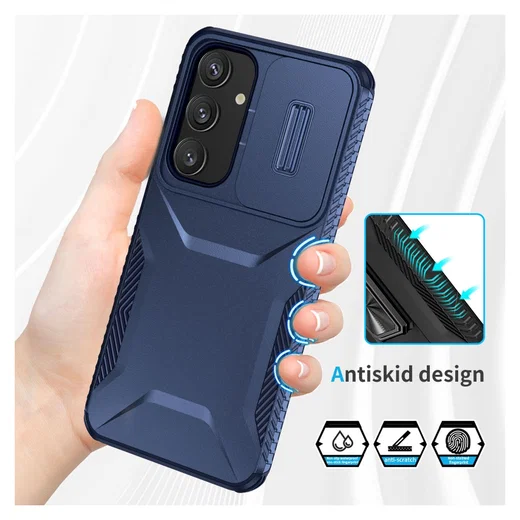 Samsung Galaxy S25 / S24 Hoesje Camera Slider Back Cover Schokbestendig Blauw afbeelding 7