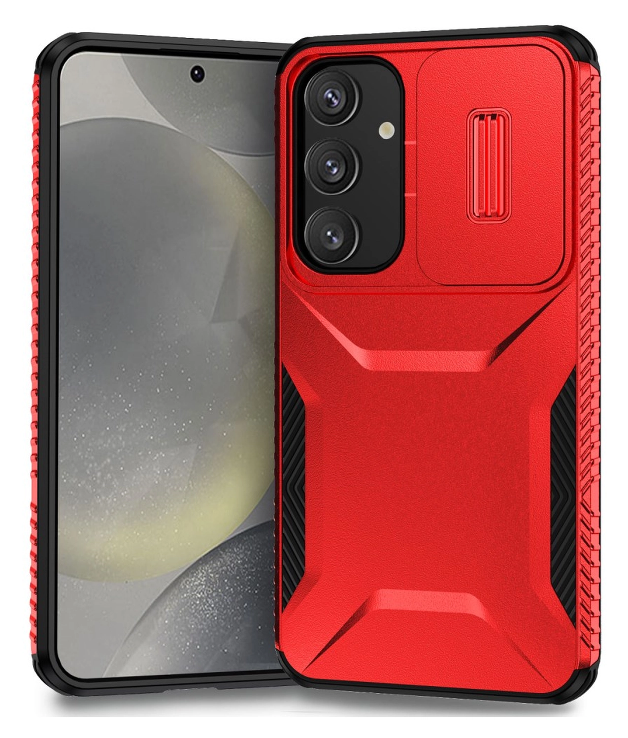 Samsung Galaxy S25 / S24 Hoesje Camera Slider Back Cover Schokbestendig Rood afbeelding 1