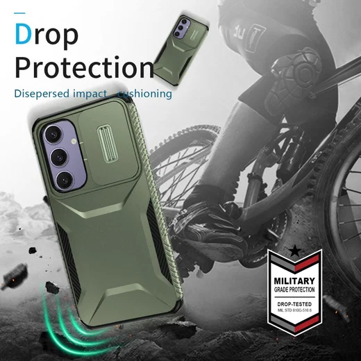 Samsung Galaxy S24 FE Hoesje Camera Slider Back Cover Schokbestendig Groen afbeelding 4