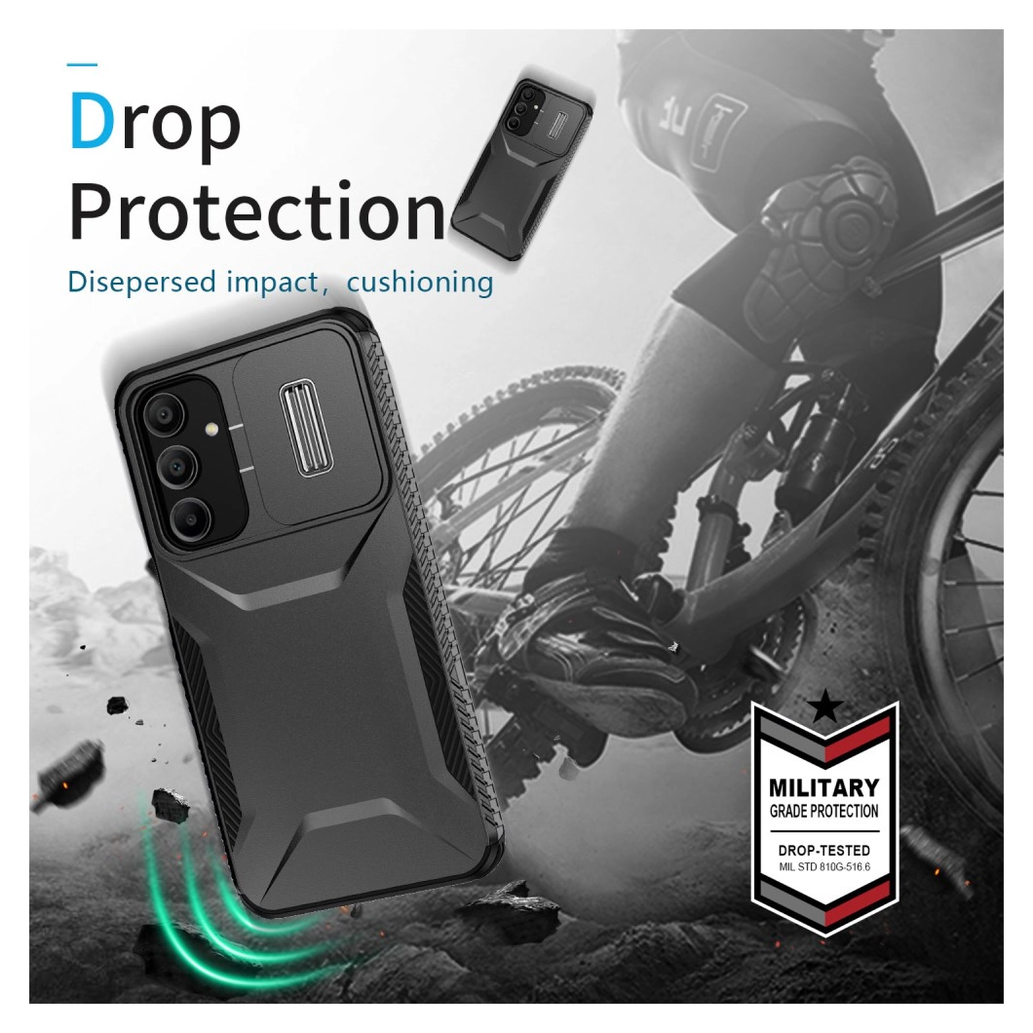 Samsung Galaxy A16 Hoesje Camera Slider Back Cover Schokbestendig Zwart afbeelding 3