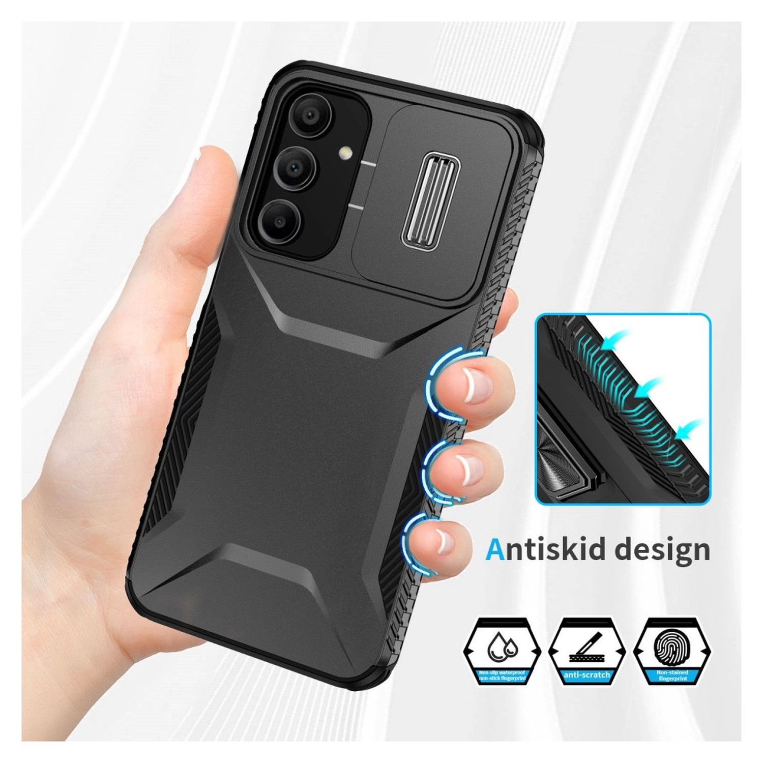 Samsung Galaxy A16 Hoesje Camera Slider Back Cover Schokbestendig Zwart afbeelding 5
