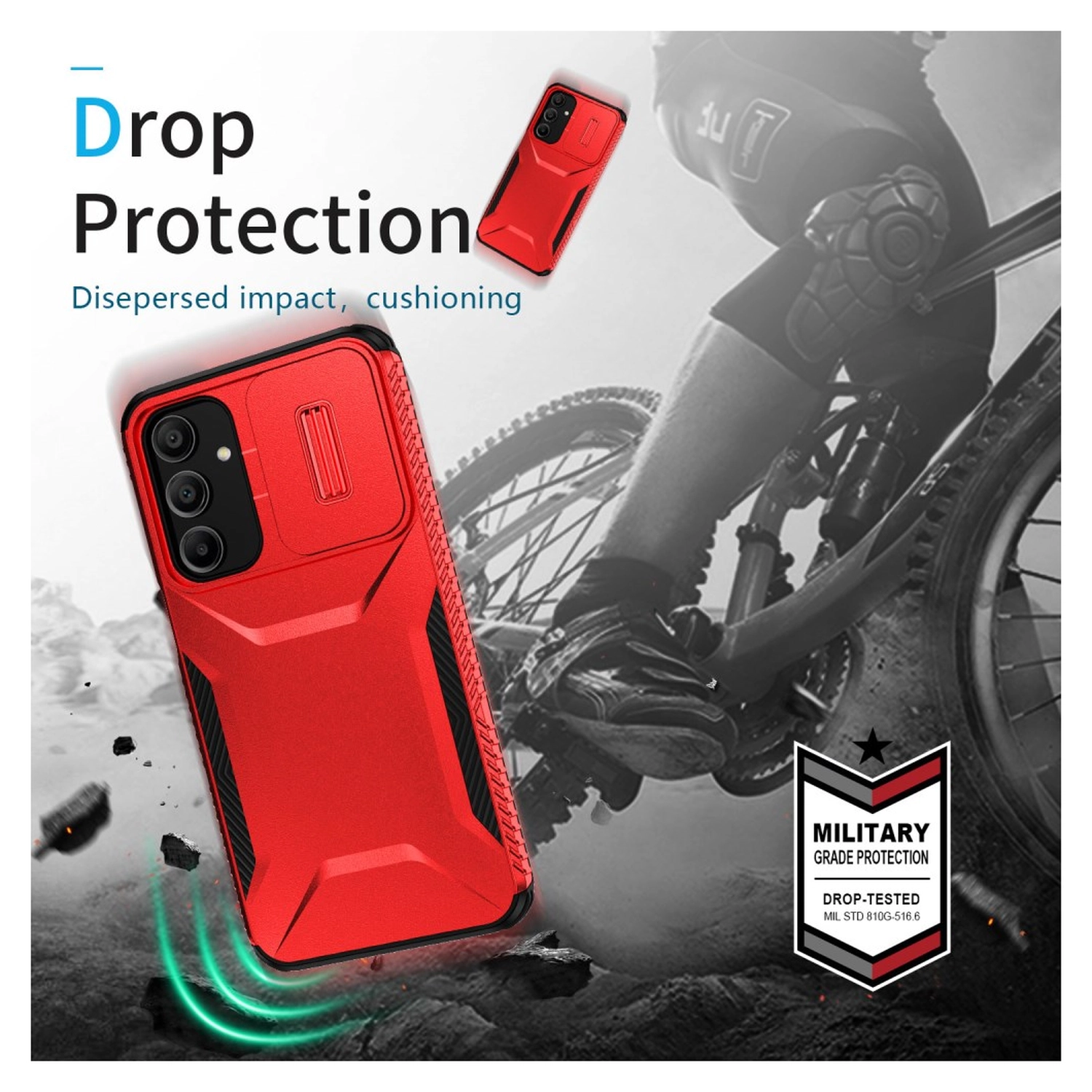 Samsung Galaxy A16 Hoesje Camera Slider Back Cover Schokbestendig Rood afbeelding 5