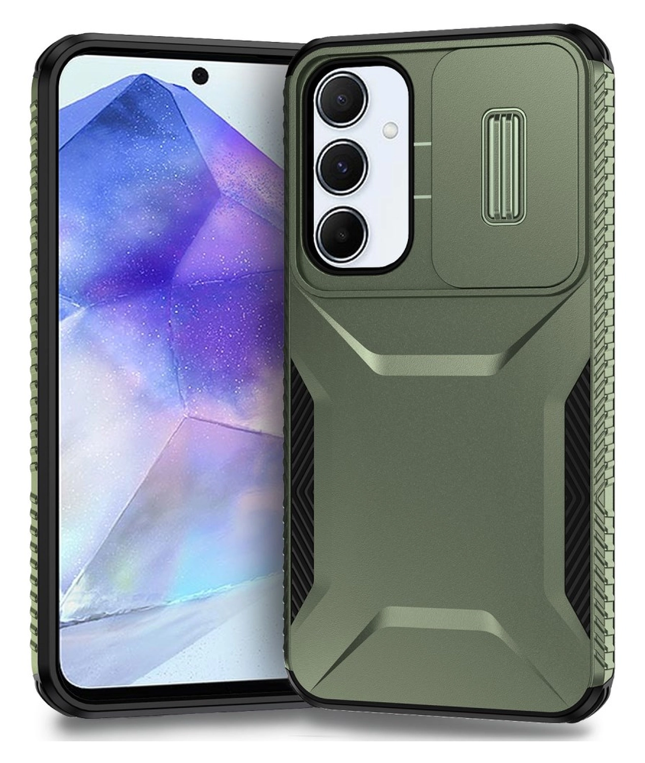 Samsung Galaxy A55 Hoesje Camera Slider Back Cover Schokbestendig Groen afbeelding 1