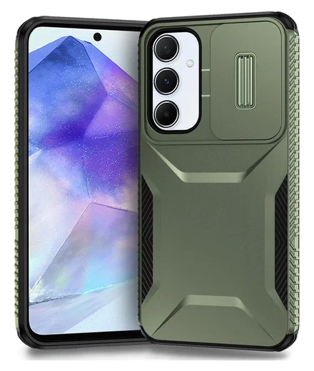 Samsung Galaxy A55 Hoesje Camera Slider Back Cover Schokbestendig Groen afbeelding 1