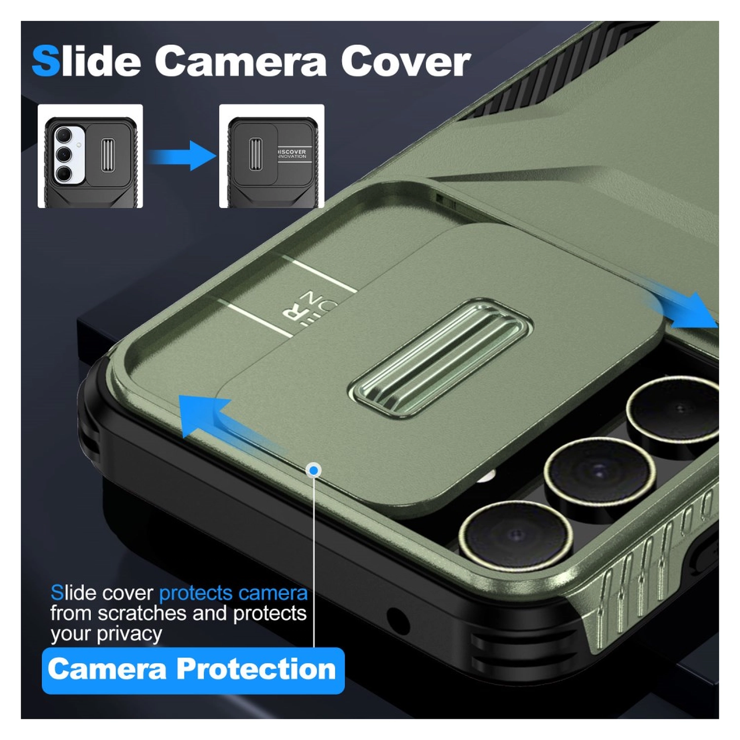 Samsung Galaxy A55 Hoesje Camera Slider Back Cover Schokbestendig Groen afbeelding 4