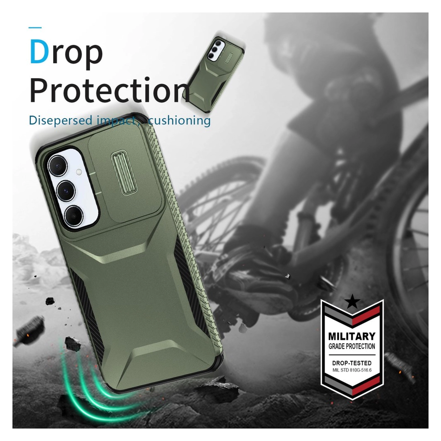 Samsung Galaxy A55 Hoesje Camera Slider Back Cover Schokbestendig Groen afbeelding 5