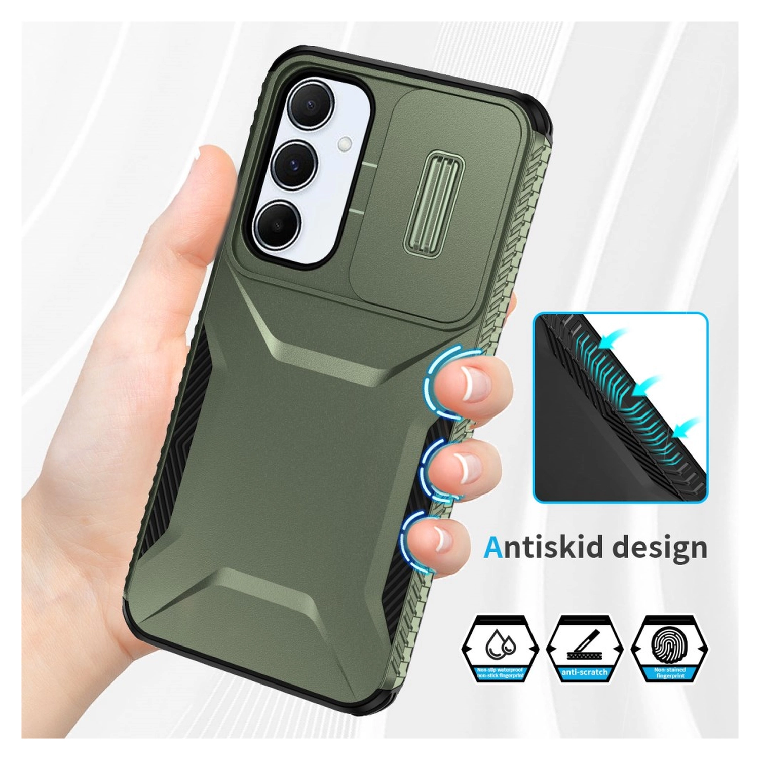 Samsung Galaxy A55 Hoesje Camera Slider Back Cover Schokbestendig Groen afbeelding 7