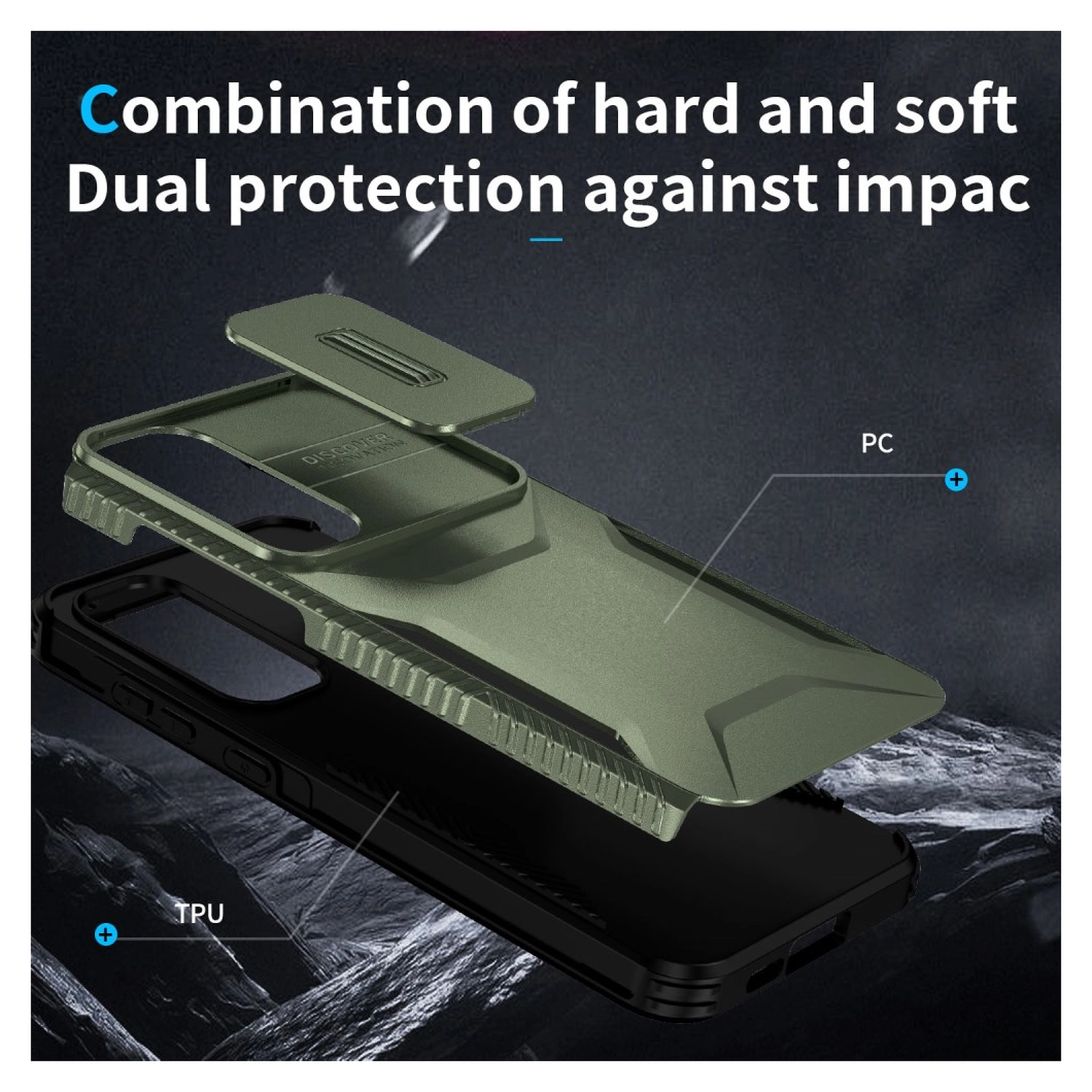 Samsung Galaxy A55 Hoesje Camera Slider Back Cover Schokbestendig Groen afbeelding 9
