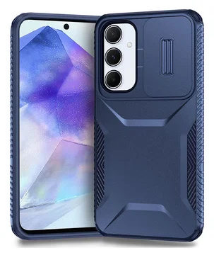 Samsung Galaxy A55 Hoesje Camera Slider Back Cover Schokbestendig Blauw
