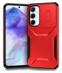 Samsung Galaxy A55 Hoesje Camera Slider Back Cover Schokbestendig Rood afbeelding