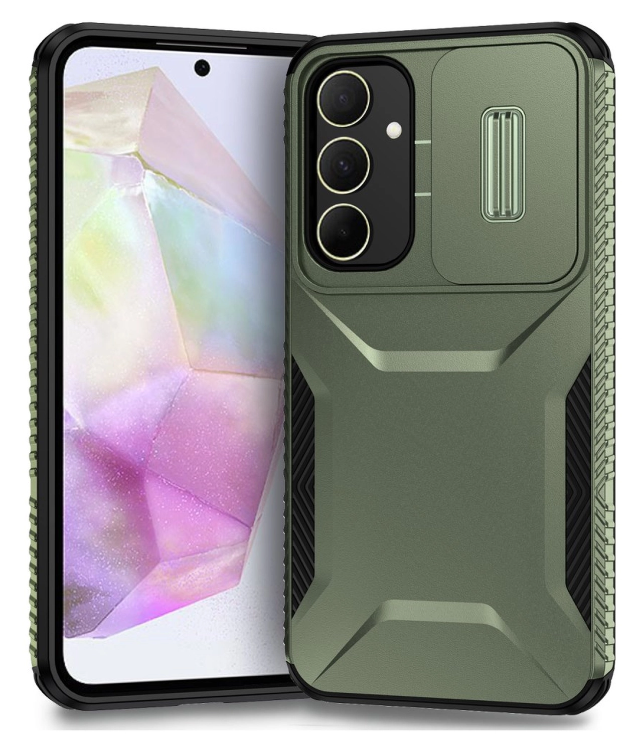 Samsung Galaxy A35 Hoesje Camera Slider Back Cover Schokbestendig Groen afbeelding 1