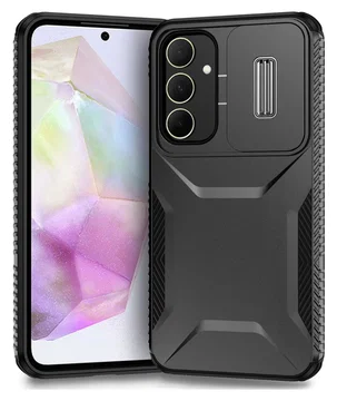 Samsung Galaxy A35 Hoesje Camera Slider Back Cover Schokbestendig Zwart