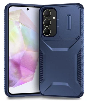 Samsug Galaxy A35 Hoesje Camera Slider Back Cover Schokbestendig Blauw