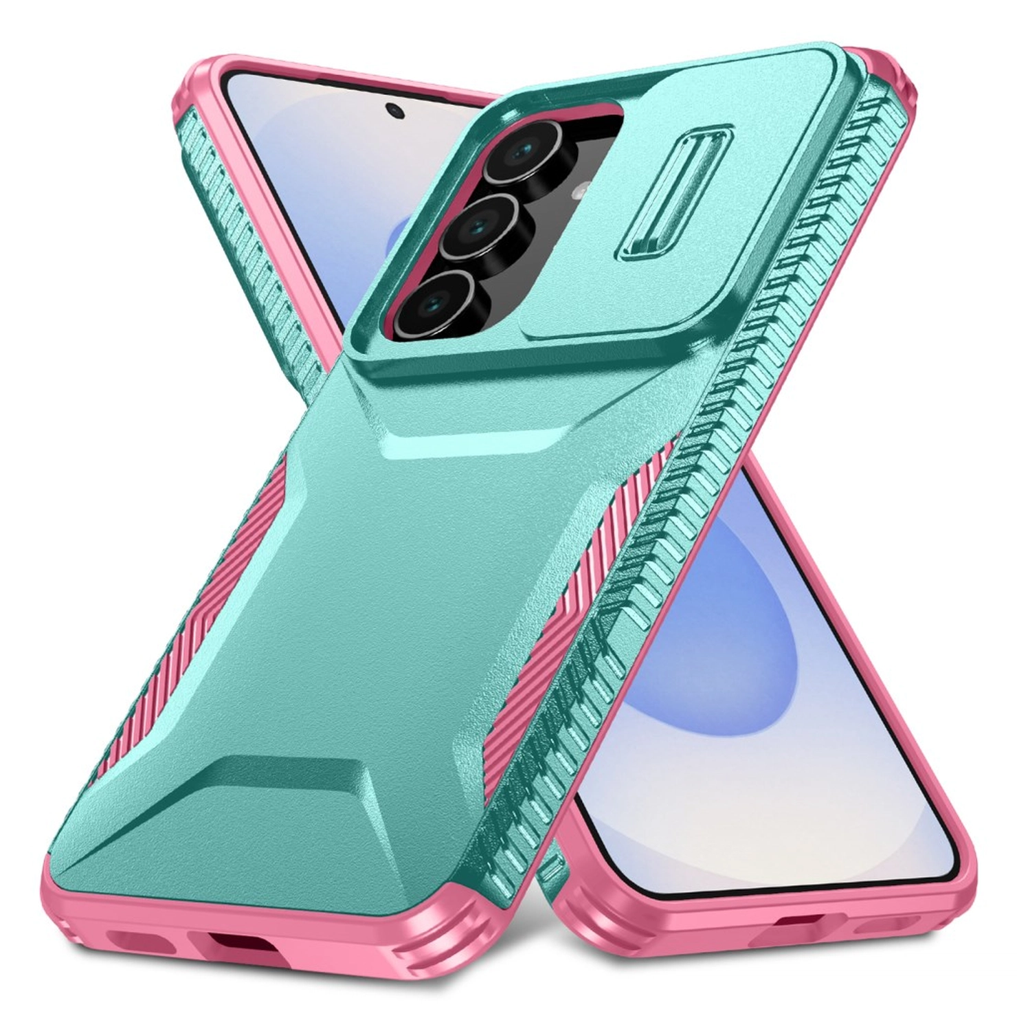 Samsung Galaxy S25 FE Hoesje Camera Slider Back Cover Schokbestendig Blauw Roze afbeelding 1