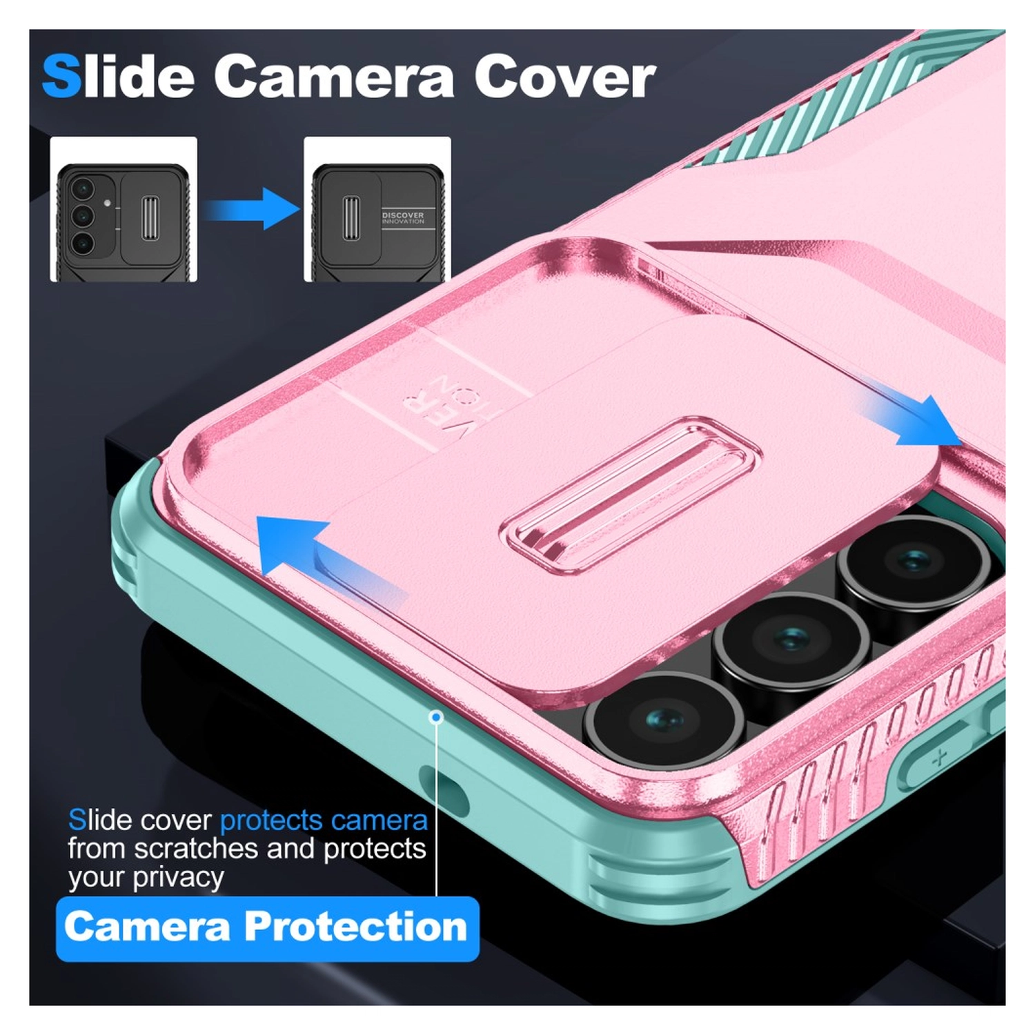 Samsung Galaxy S25 FE Hoesje Camera Slider Back Cover Schokbestendig Blauw Roze afbeelding 6