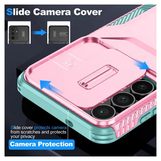 Samsung Galaxy S25 FE Hoesje Camera Slider Back Cover Schokbestendig Blauw Roze afbeelding 6