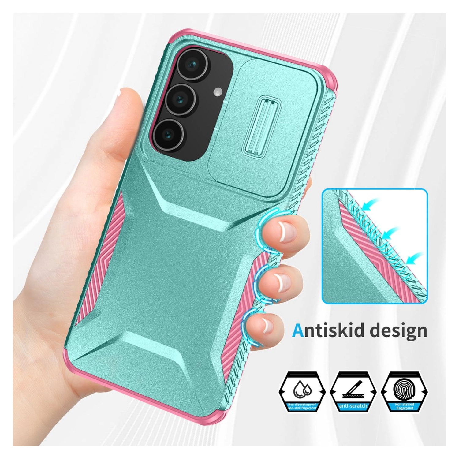 Samsung Galaxy S25 FE Hoesje Camera Slider Back Cover Schokbestendig Blauw Roze afbeelding 7