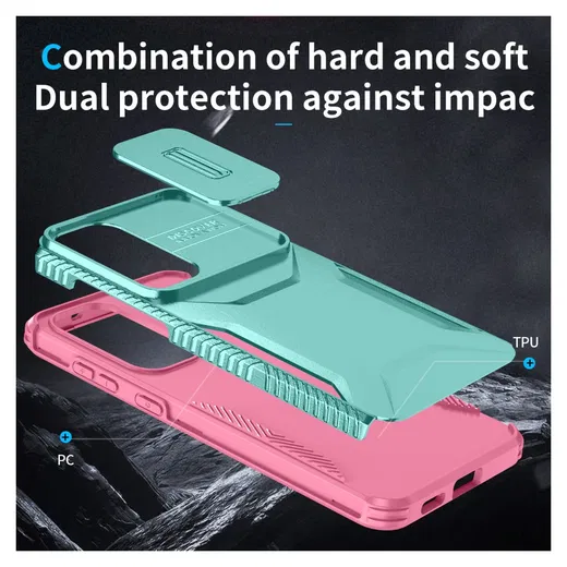 Samsung Galaxy S25 FE Hoesje Camera Slider Back Cover Schokbestendig Blauw Roze afbeelding 9