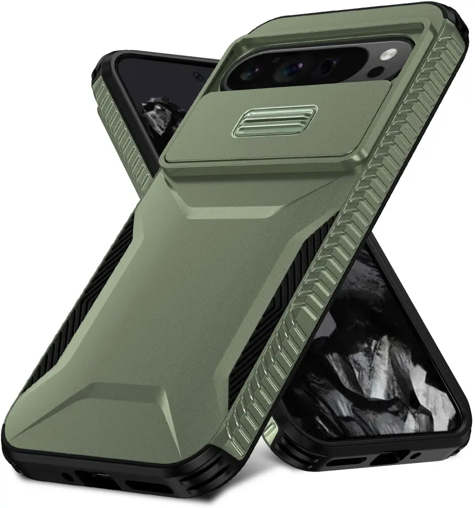 Google Pixel 10 Pro XL/9 Pro XL Hoesje Camera Slider Back Cover Shockproof Groen afbeelding 1
