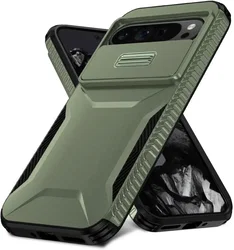 Google Pixel 10 Pro XL/9 Pro XL Hoesje Camera Slider Back Cover Shockproof Groen afbeelding