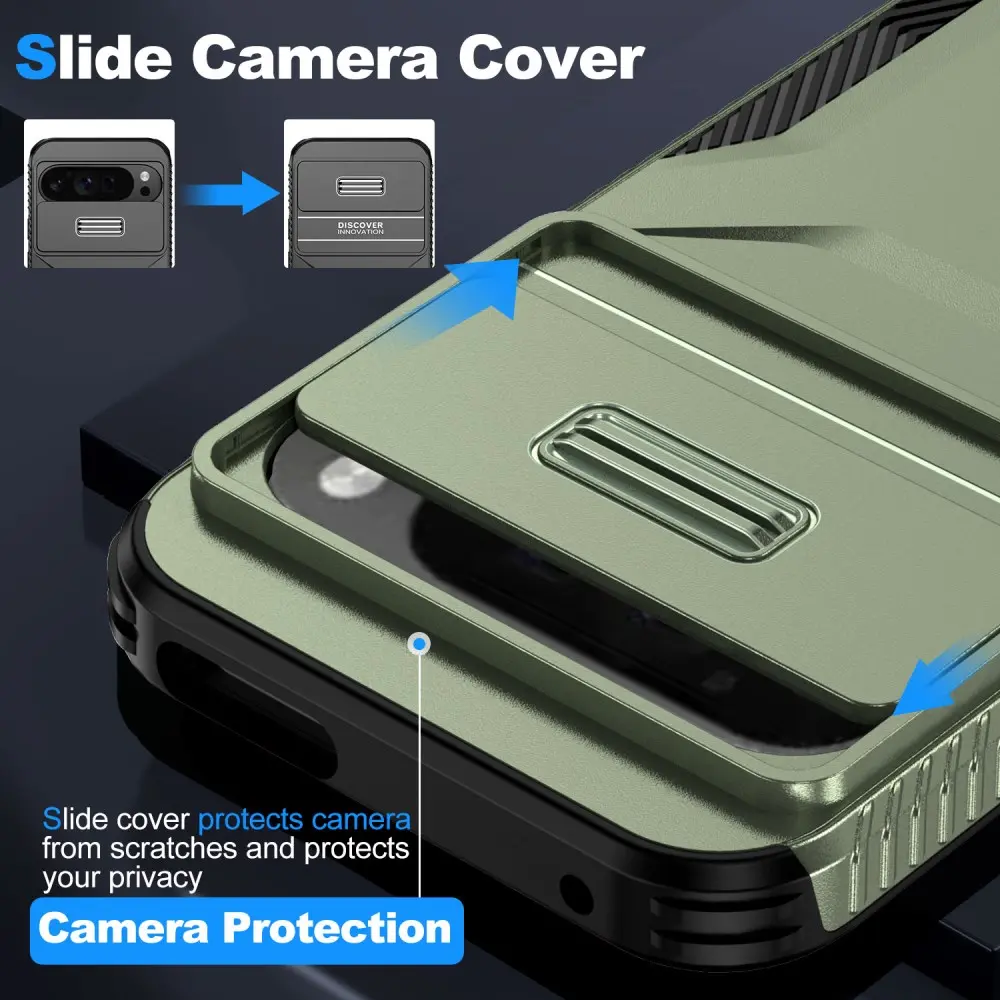Google Pixel 10 Pro XL/9 Pro XL Hoesje Camera Slider Back Cover Shockproof Groen afbeelding 4