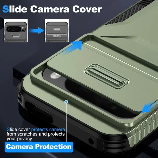Google Pixel 10 Pro XL/9 Pro XL Hoesje Camera Slider Back Cover Shockproof Groen afbeelding 4