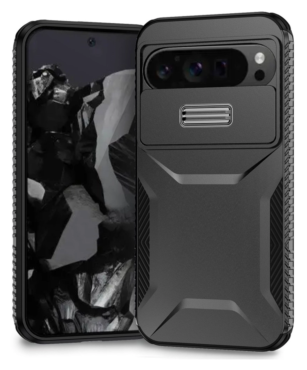 Google Pixel 10 Pro XL/9 Pro XL Hoesje Camera Slider Back Cover Shockproof Zwart afbeelding 1