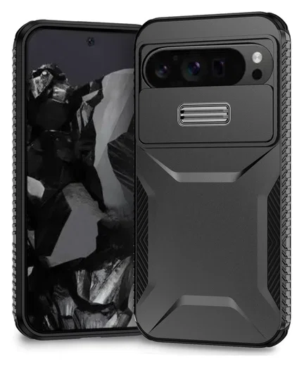Google Pixel 10 Pro XL/9 Pro XL Hoesje Camera Slider Back Cover Shockproof Zwart afbeelding 1