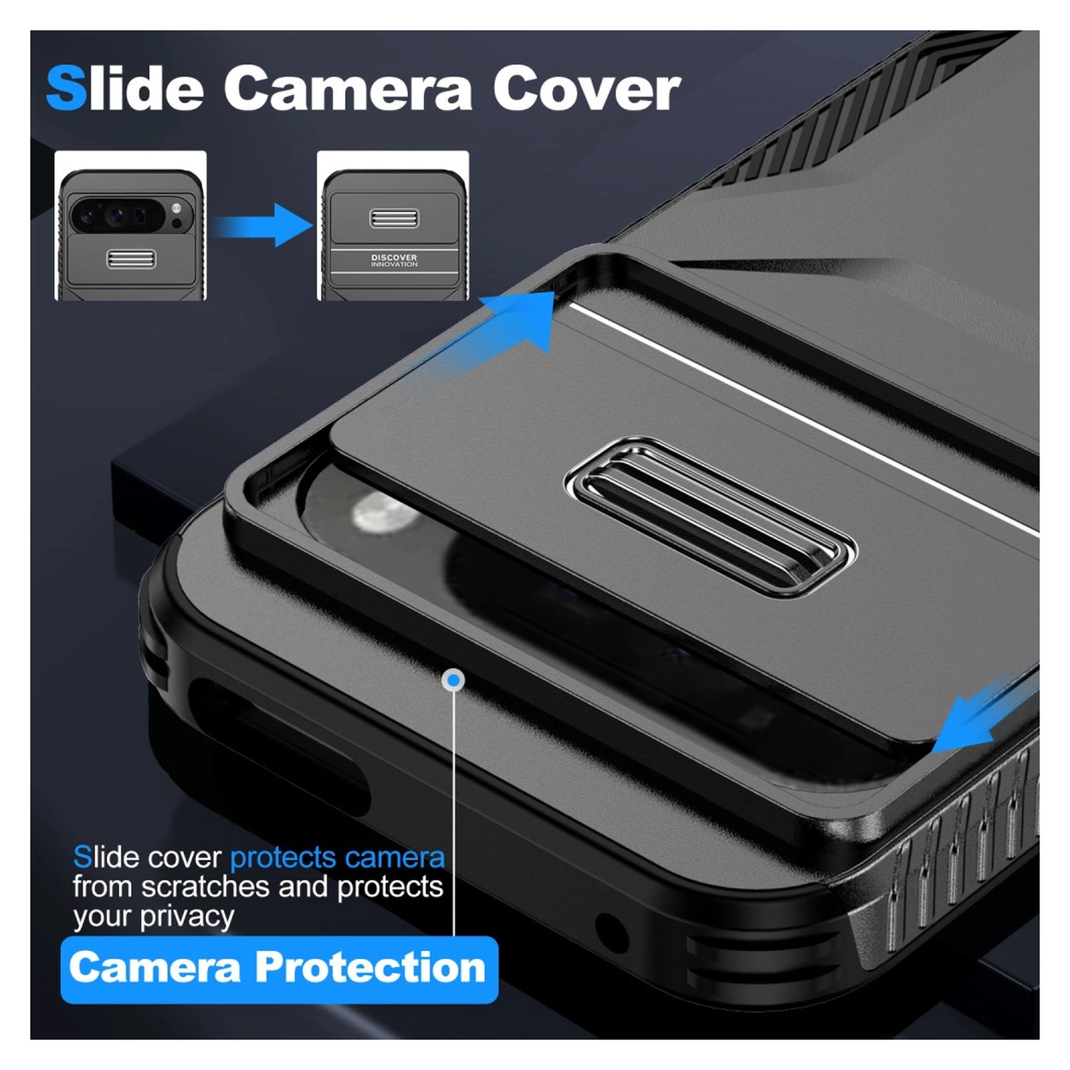 Google Pixel 10 Pro XL/9 Pro XL Hoesje Camera Slider Back Cover Shockproof Zwart afbeelding 4