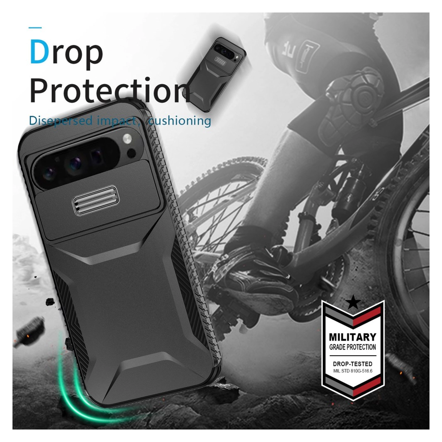 Google Pixel 10 Pro XL/9 Pro XL Hoesje Camera Slider Back Cover Shockproof Zwart afbeelding 5