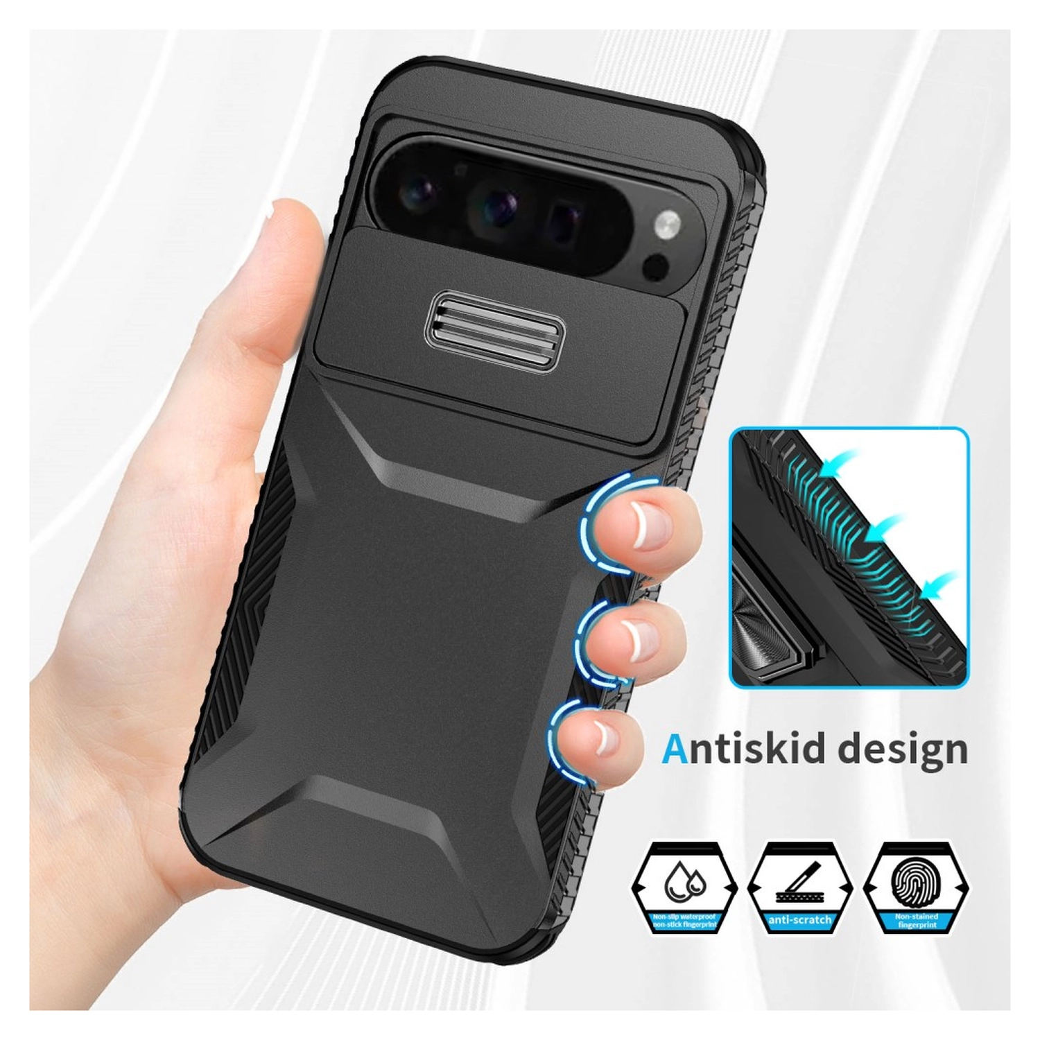 Google Pixel 10 Pro XL/9 Pro XL Hoesje Camera Slider Back Cover Shockproof Zwart afbeelding 7