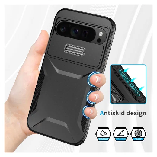 Google Pixel 10 Pro XL/9 Pro XL Hoesje Camera Slider Back Cover Shockproof Zwart afbeelding 7