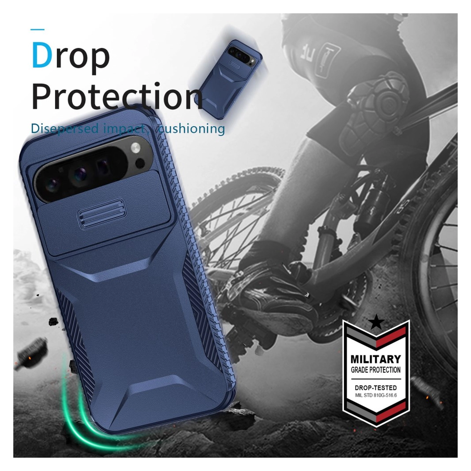 Google Pixel 10 Pro XL/9 Pro XL Hoesje Camera Slider Back Cover Shockproof Blauw afbeelding 5