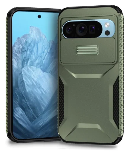 Google Pixel 10 Pro / 9 Pro Hoesje Camera Slider Back Cover Schokbestendig Groen afbeelding 1