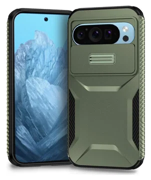 Google Pixel 10 Pro / 9 Pro Hoesje Camera Slider Back Cover Schokbestendig Groen