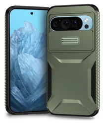 Google Pixel 10 Pro / 9 Pro Hoesje Camera Slider Back Cover Schokbestendig Groen afbeelding