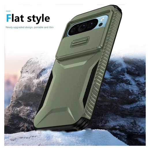 Google Pixel 10 Pro / 9 Pro Hoesje Camera Slider Back Cover Schokbestendig Groen afbeelding 8