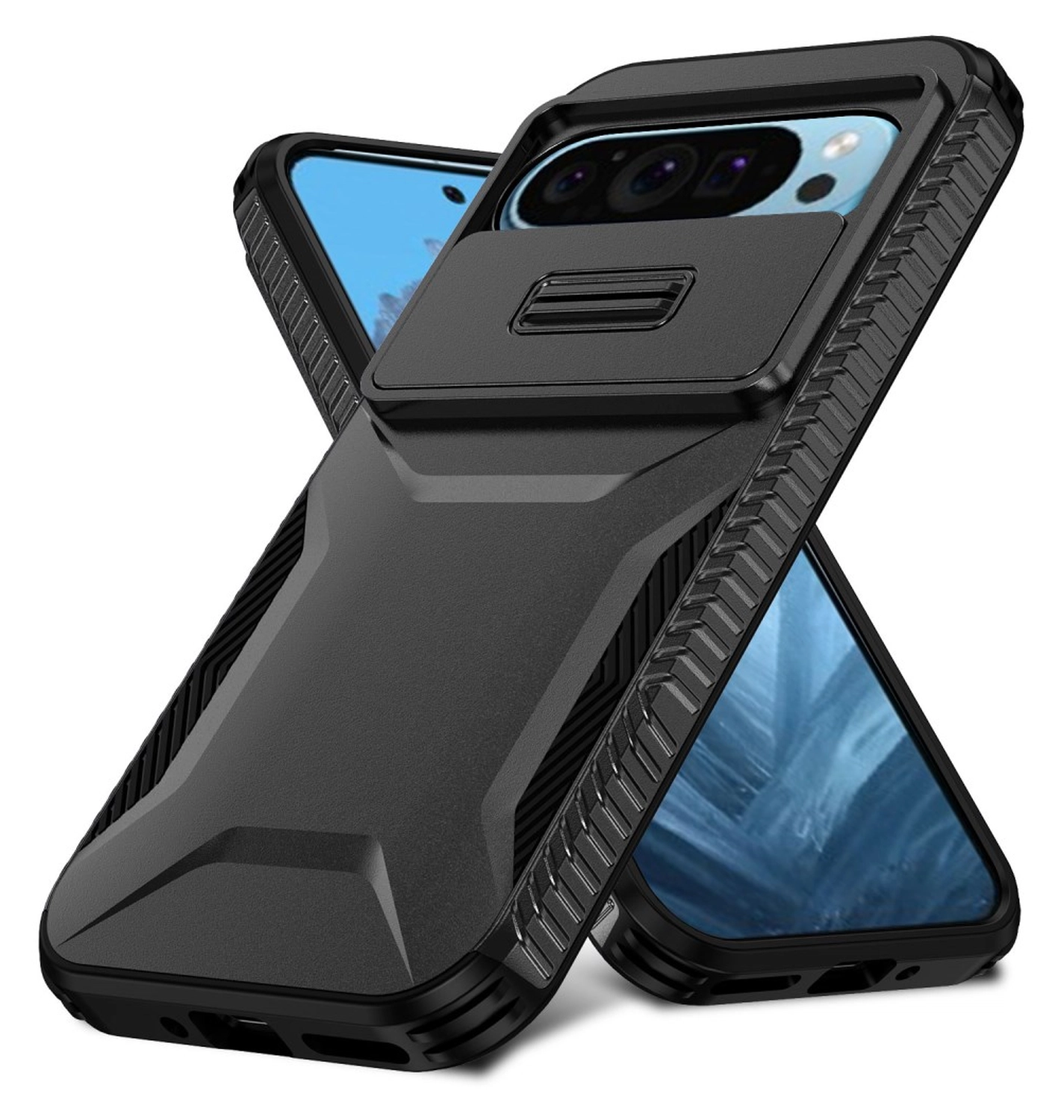 Googl Pixel 10 Pro / 9 Pro Hoesje Camera Slider Back Cover Schokbestendig Zwart afbeelding 2