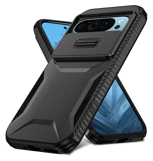 Googl Pixel 10 Pro / 9 Pro Hoesje Camera Slider Back Cover Schokbestendig Zwart afbeelding 2