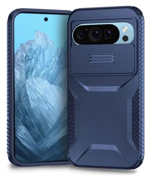 Goolge Pixel 10 Pro / 9 Pro Hoesje Camera Slider Back Cover Schokbestendig Blauw