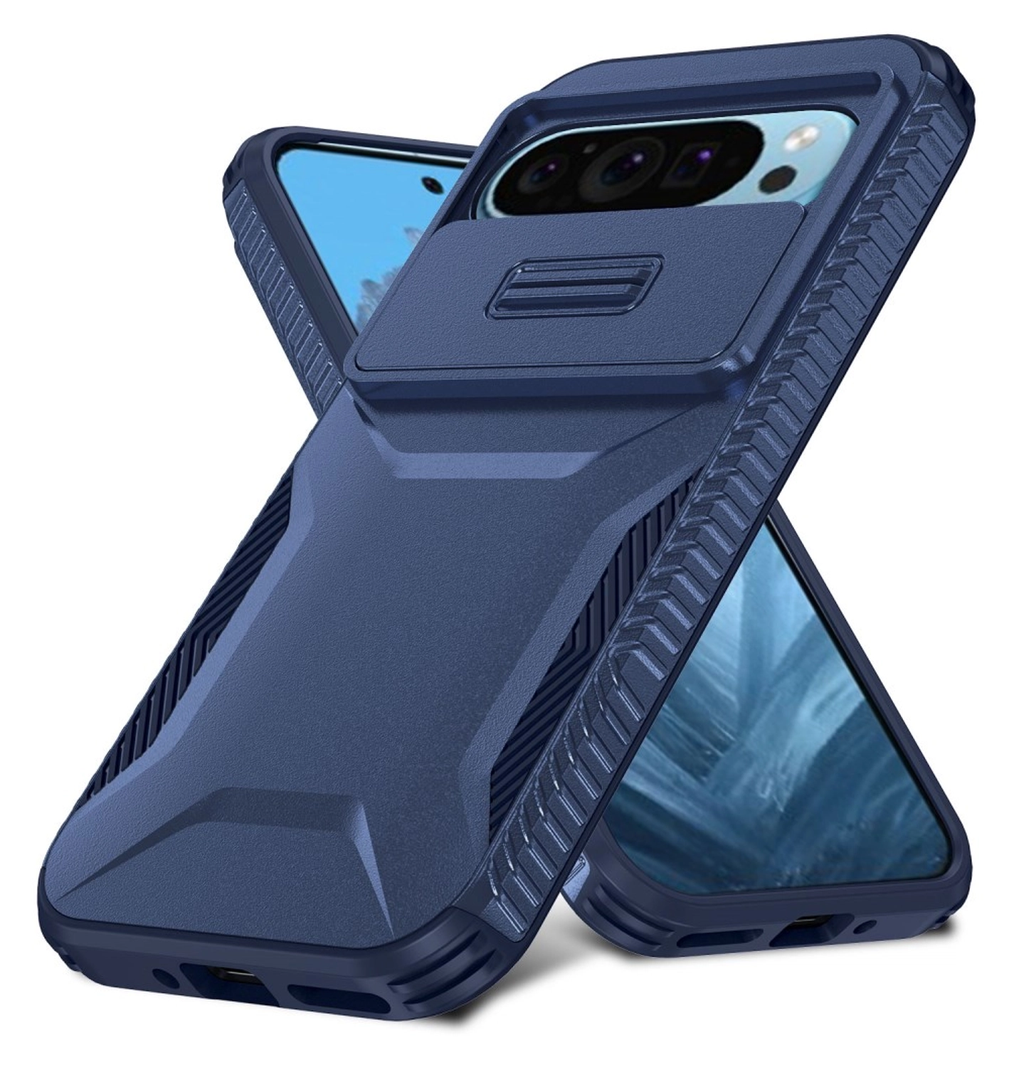 Goolge Pixel 10 Pro / 9 Pro Hoesje Camera Slider Back Cover Schokbestendig Blauw afbeelding 2