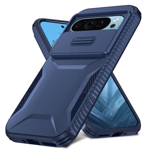 Goolge Pixel 10 Pro / 9 Pro Hoesje Camera Slider Back Cover Schokbestendig Blauw afbeelding 2