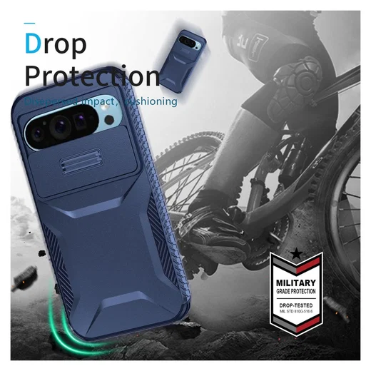 Goolge Pixel 10 Pro / 9 Pro Hoesje Camera Slider Back Cover Schokbestendig Blauw afbeelding 5