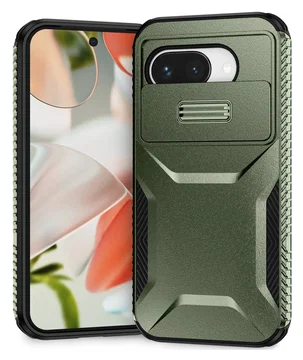 Google Pixel 9a Hoesje Camera Slider Back Cover Schokbestendig Groen