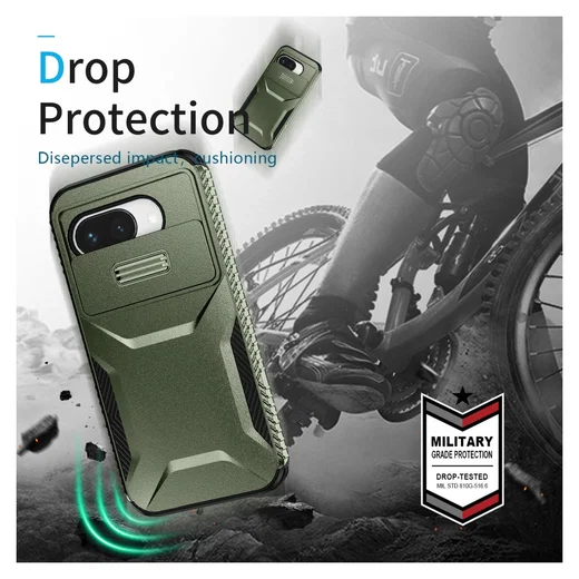 Google Pixel 9a Hoesje Camera Slider Back Cover Schokbestendig Groen afbeelding 5