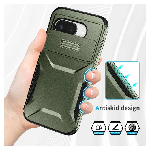 Google Pixel 9a Hoesje Camera Slider Back Cover Schokbestendig Groen afbeelding 6