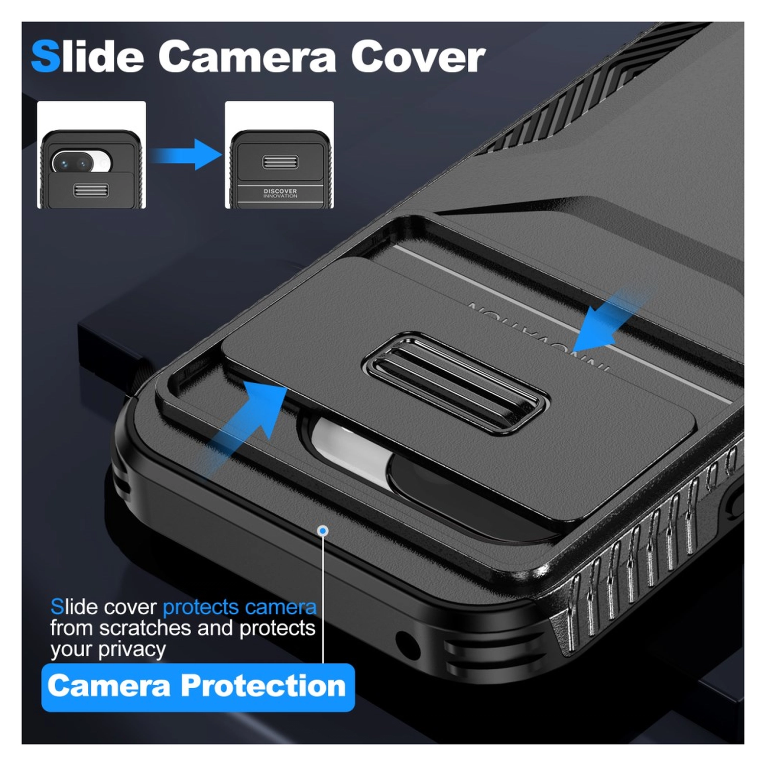 Google Pixel 9a Hoesje Camera Slider Back Cover Schokbestendig Zwart afbeelding 4