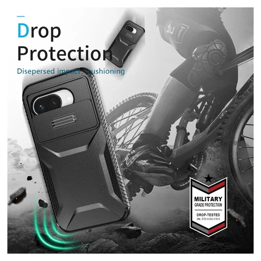 Google Pixel 9a Hoesje Camera Slider Back Cover Schokbestendig Zwart afbeelding 5